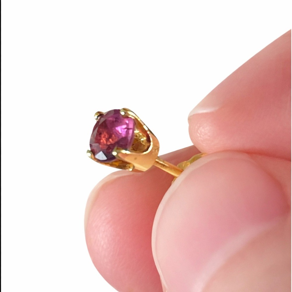 Vintage 14K Gold Ruby Stud Earrings 4mm Round Ruby Solitaire Basket Setting